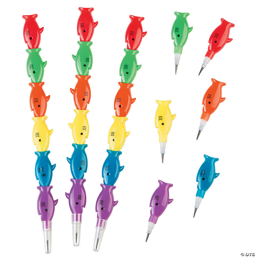 7" Stacking Shark Bright Color Plastic Pencils - 12 Pc. Image