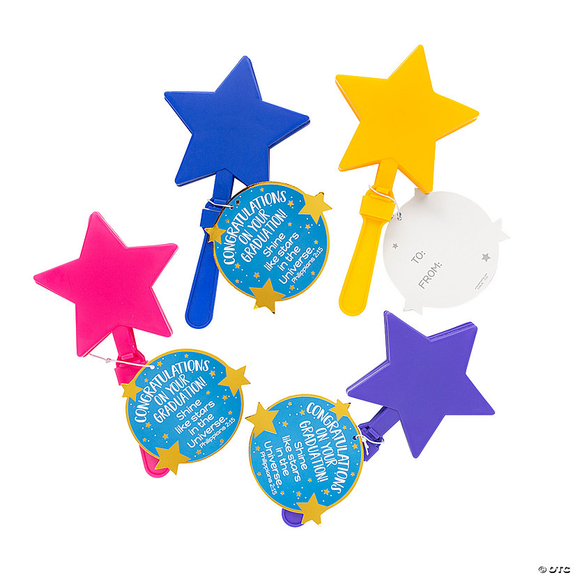7" Star-Shaped Plastic Clappers with Religious Graduation Card for 12 Image