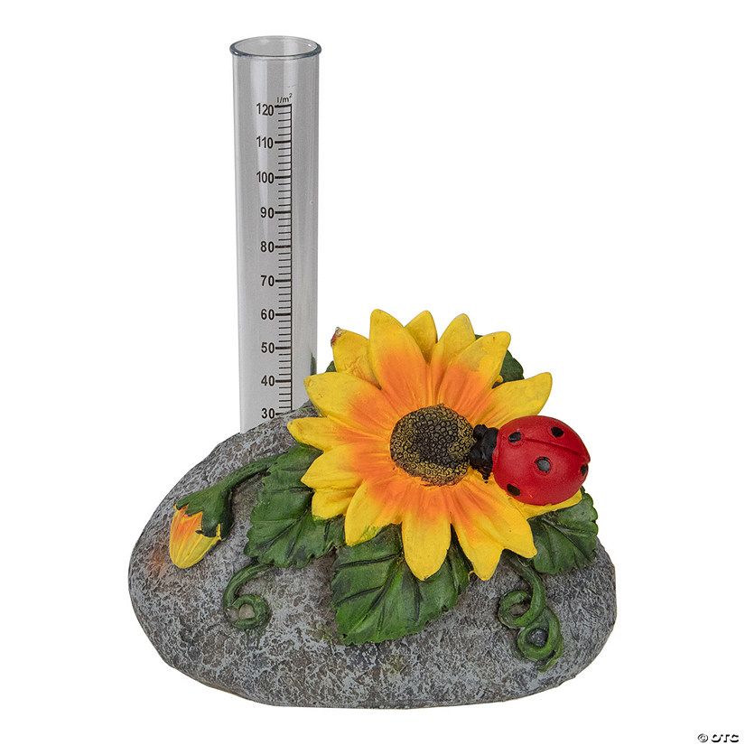 7" Sunflower and Ladybug Rock Garden Rain Gauge Image