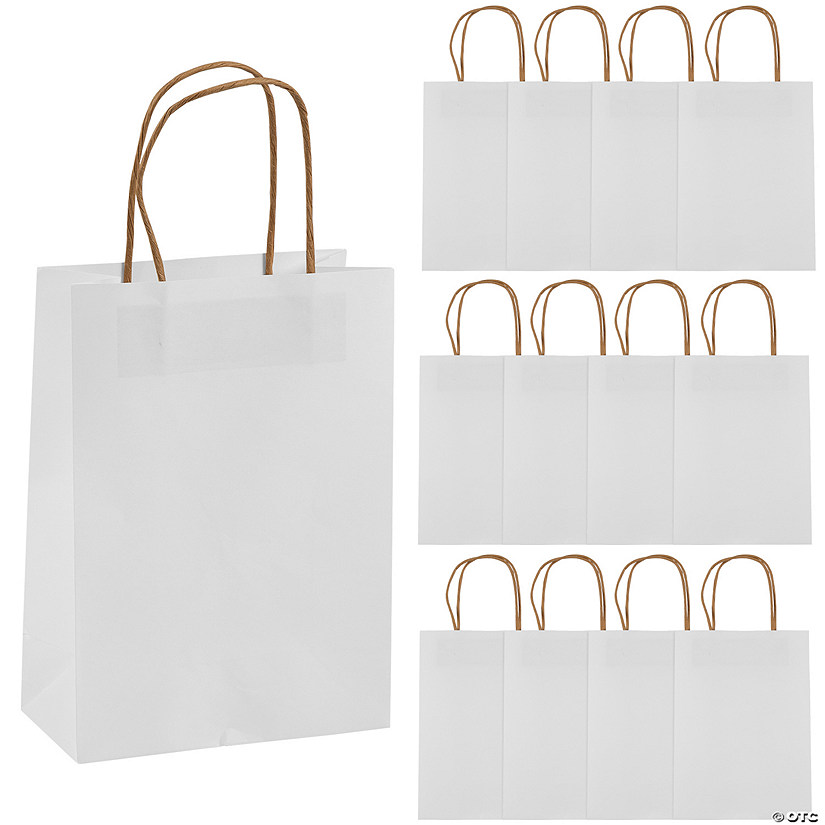 7" x 13" Medium White Kraft Paper Gift Bags - 12 Pc. Image