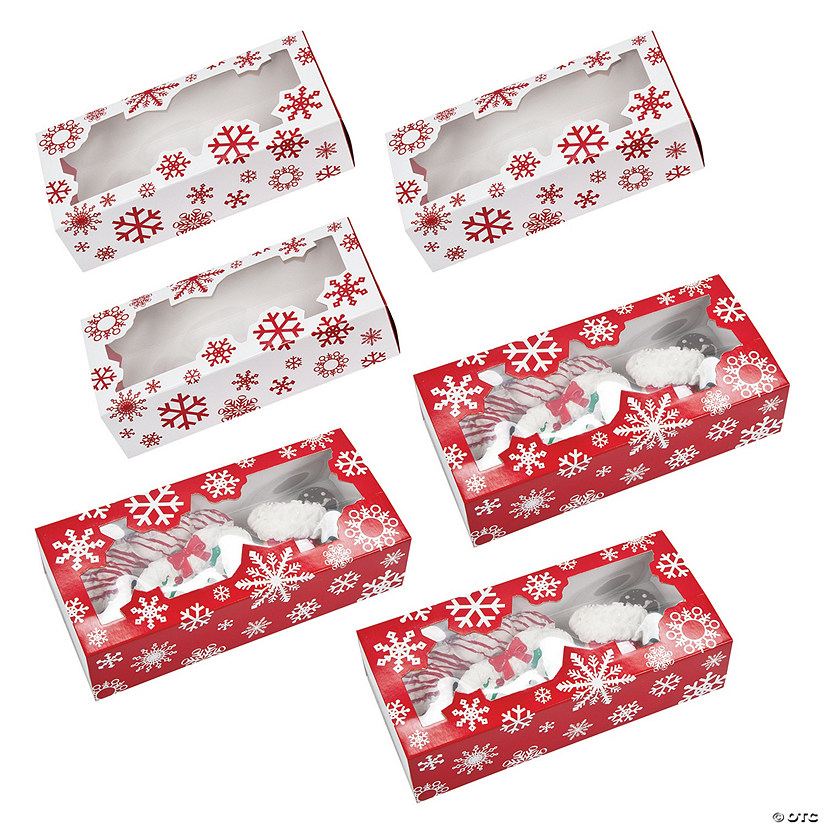 7" x 2" Bulk 60 Pc. Snowflake Red & White Cardstock Cookie Boxes Image