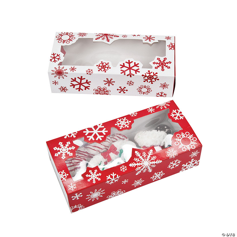 7" x 2" Snowflake Red & White Cardstock Cookie Boxes - 12 Pc. Image