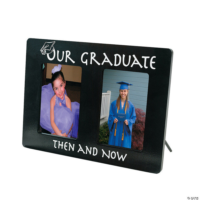 7" x 5" 2-Photo Graduation Then And Now Black Wood Picture Frame Image