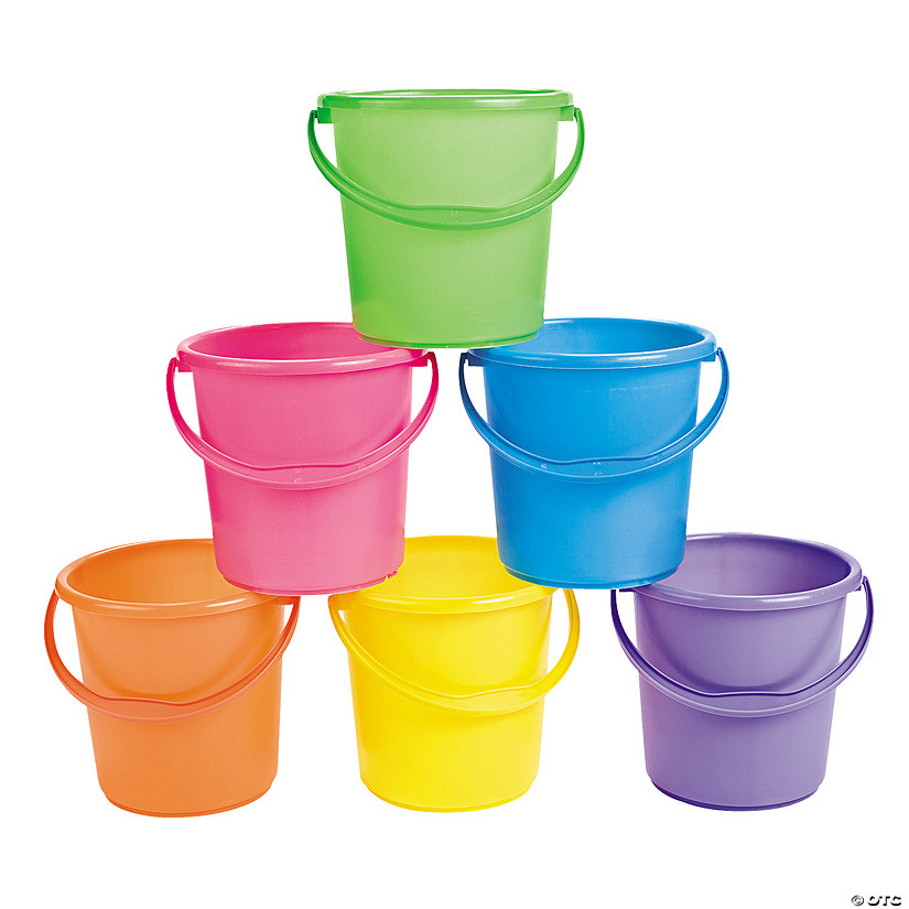 7" x 7" Solid Color Plastic Sand Bucket with Handle Assortment - 12 Pc. Image