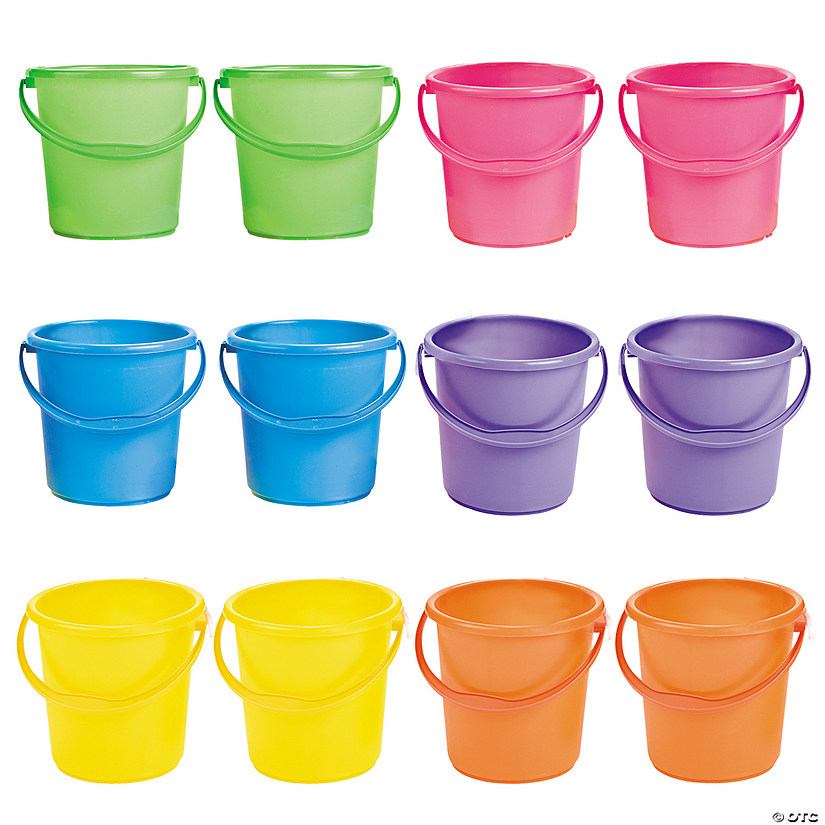 7&quot; x 7&quot; Solid Color Plastic Sand Bucket with Handle Assortment - 12 Pc. Image