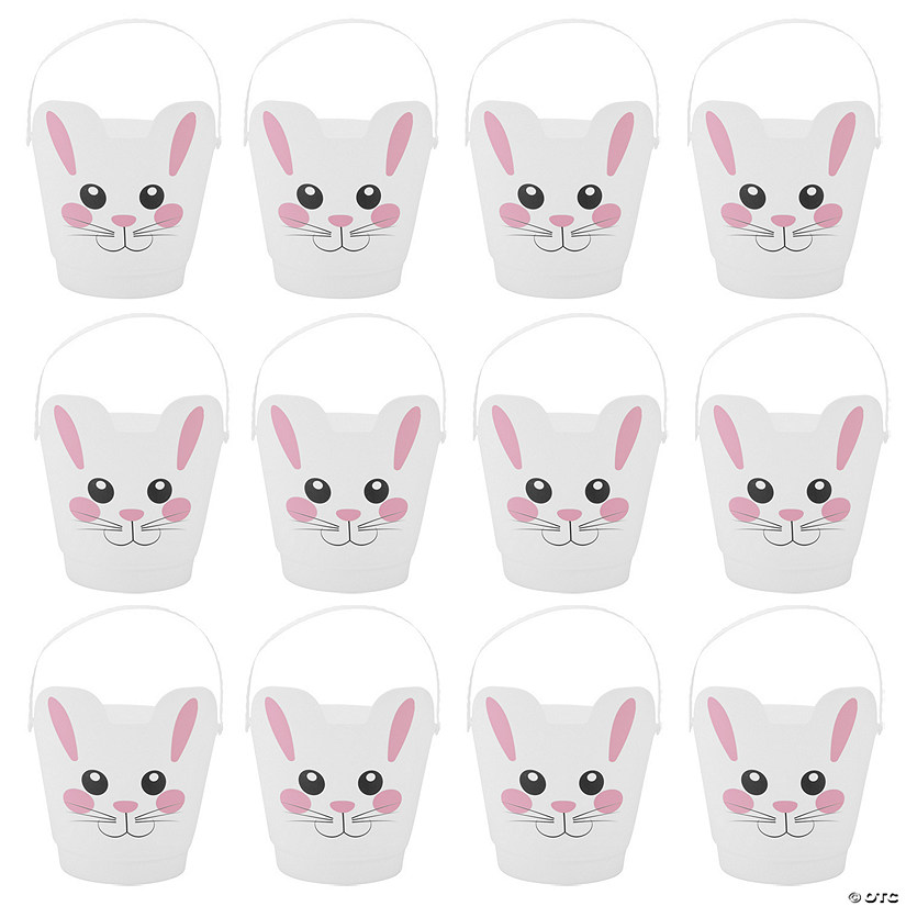 7" x 8" Bunny-Shaped Easter White Plastic Buckets - 12 Pc. Image