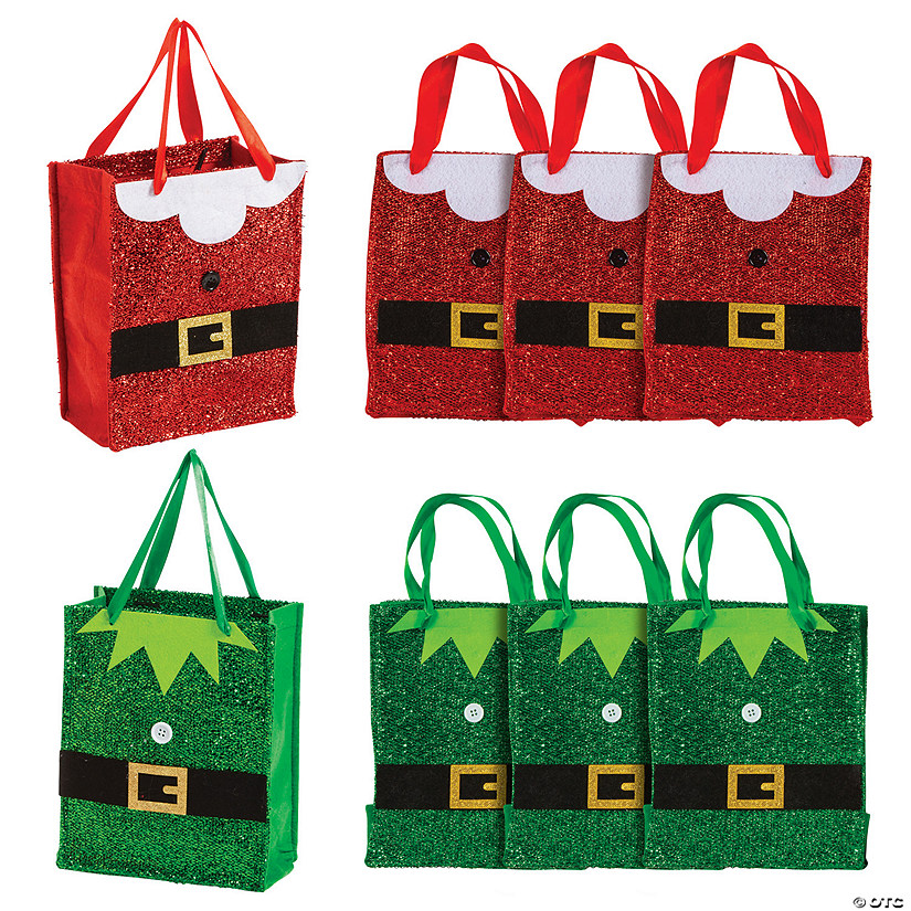 7" x 9" Mini Santa & Elf Glitter Tote Bags - 6 Pc. Image