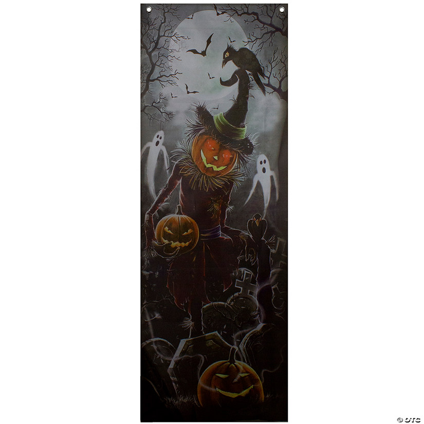 70.75" Scary Jack-o'-lantern in Graveyard Halloween Door Decoration Image
