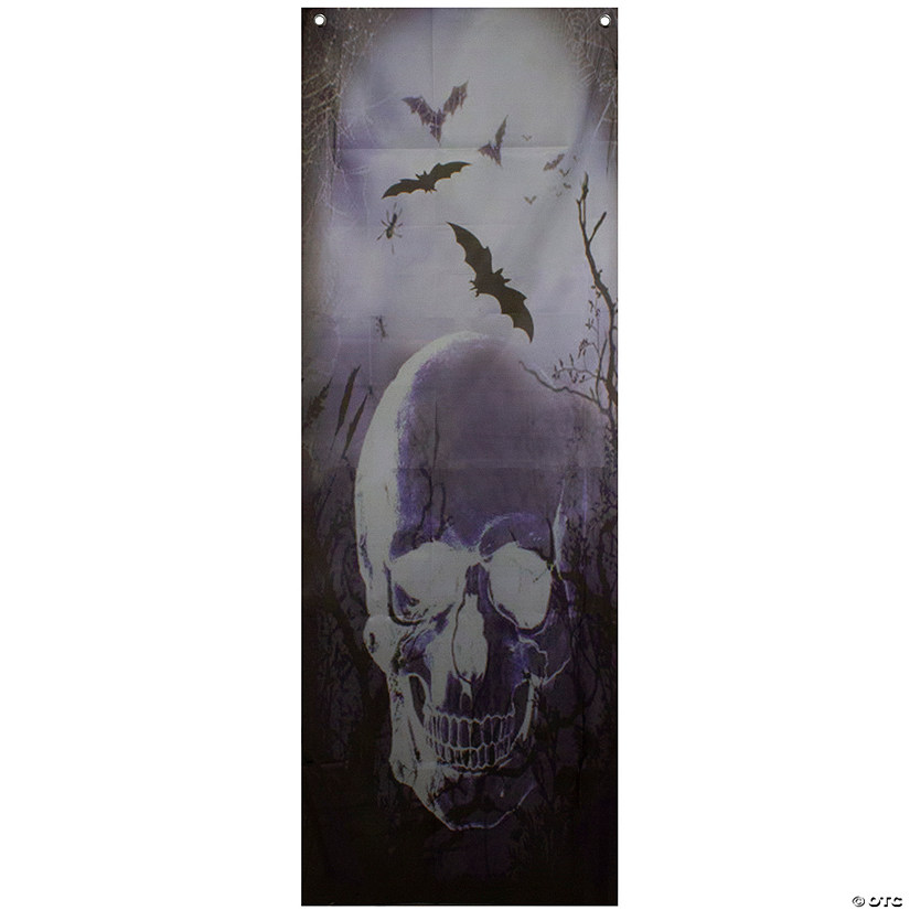 70.75" Spooky Blue Skull Graveyard Halloween Door Decoration Image