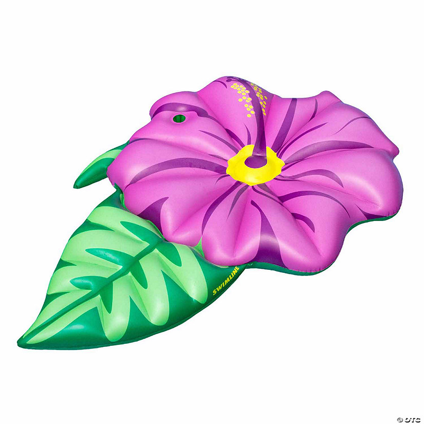 70" Inflatable Green and Pink Summer Hibiscus Flower Lounge Pool Float Image