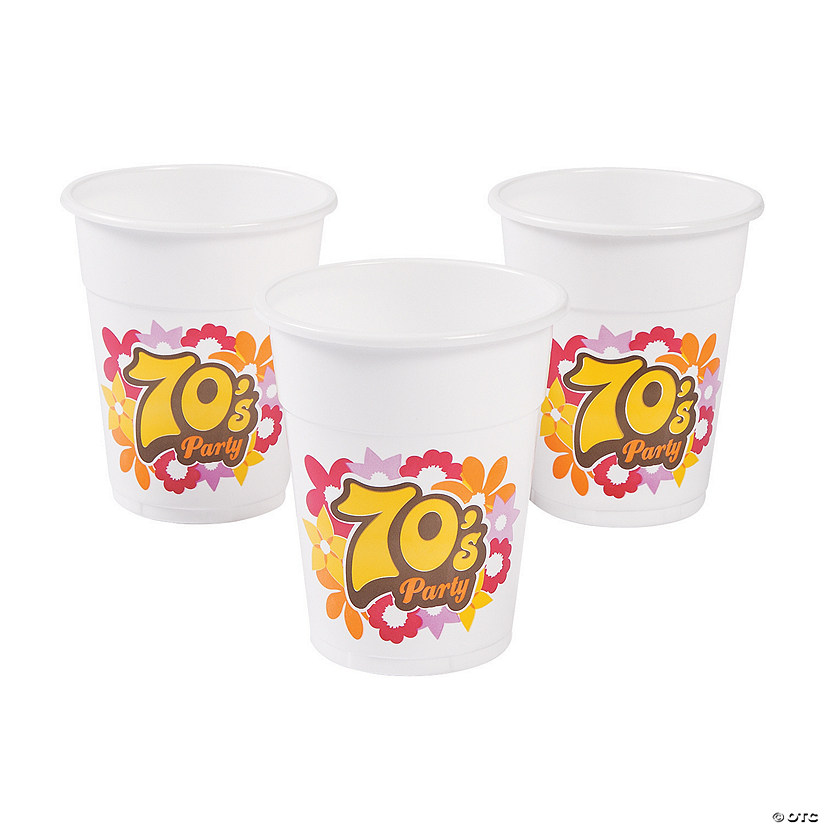 70s Party Flower Power White Plastic Cups - 25 Ct. Image