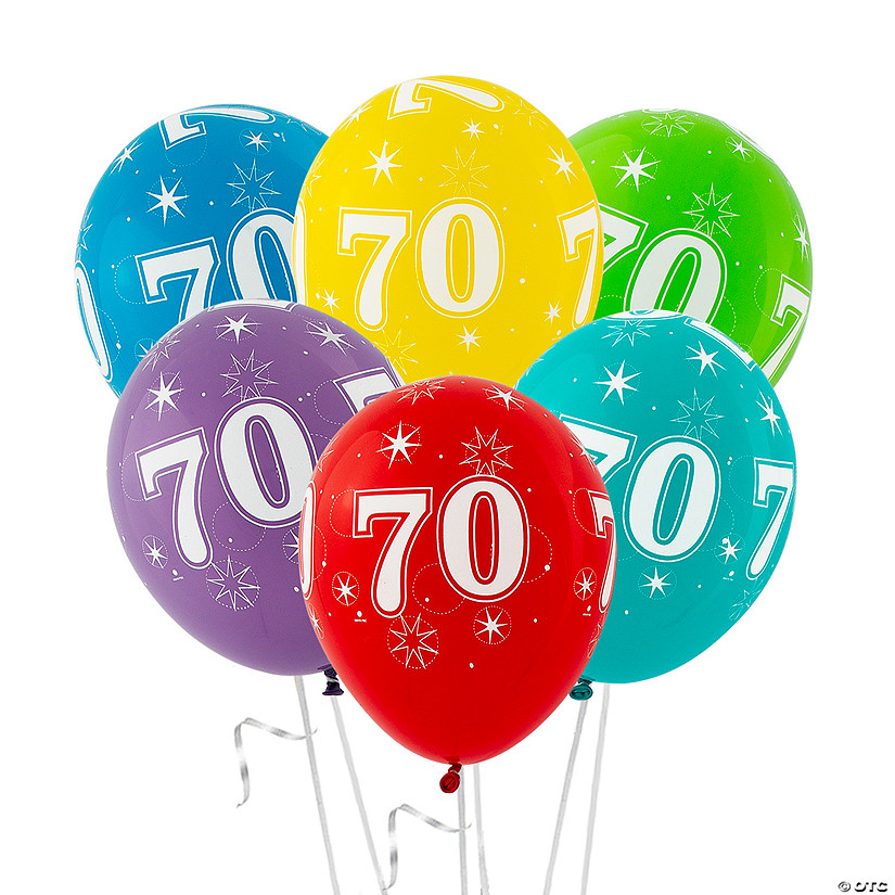 70th Birthday Sparkle 11" Latex Balloon Assortment - 6 Pc. Image