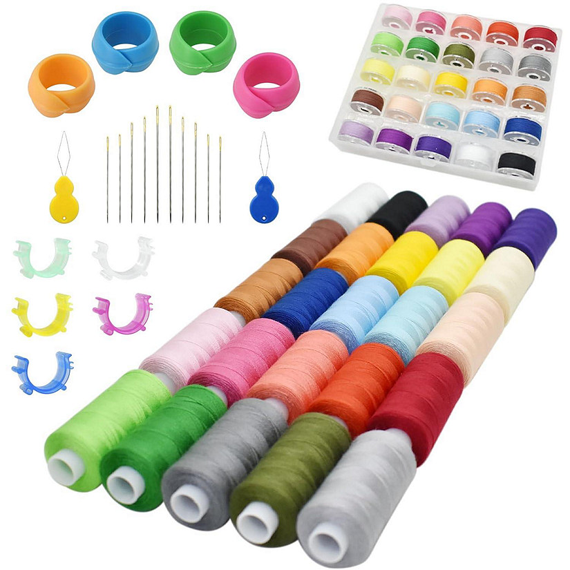 71pcs 25 Colors Sewing Thread Kit, 400 Yards Polyester Threads, Bobbins, Needles Image