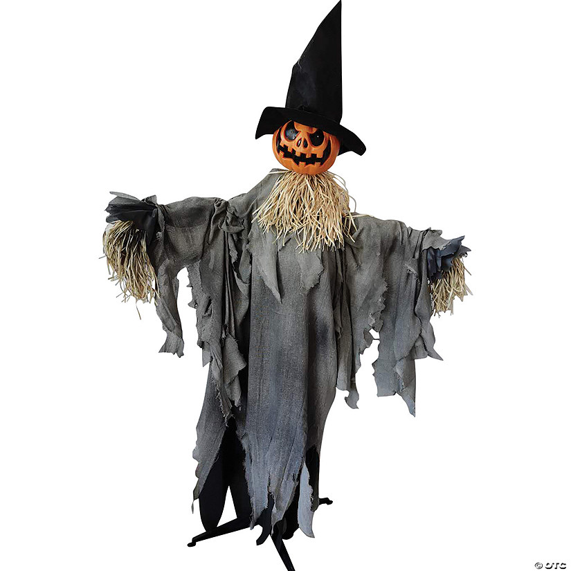 72" Animated Scarecrow Pumpkin with Hat Halloween Decoration Image