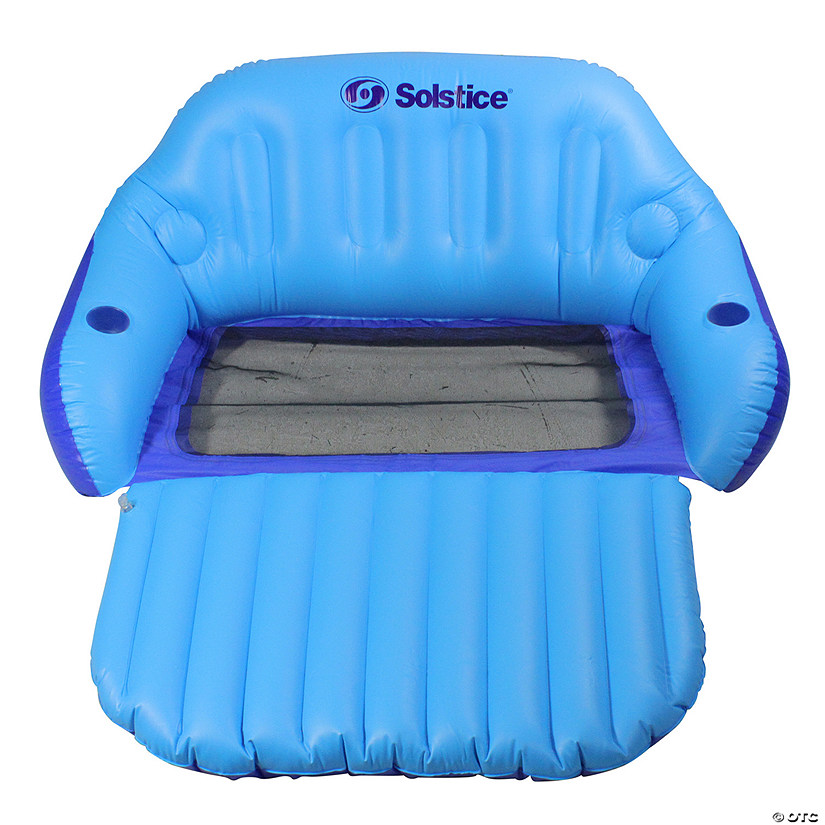 72-Inch Inflatable Blue Love Seat Swimming Pool Float with Convertible Foot Rest Image