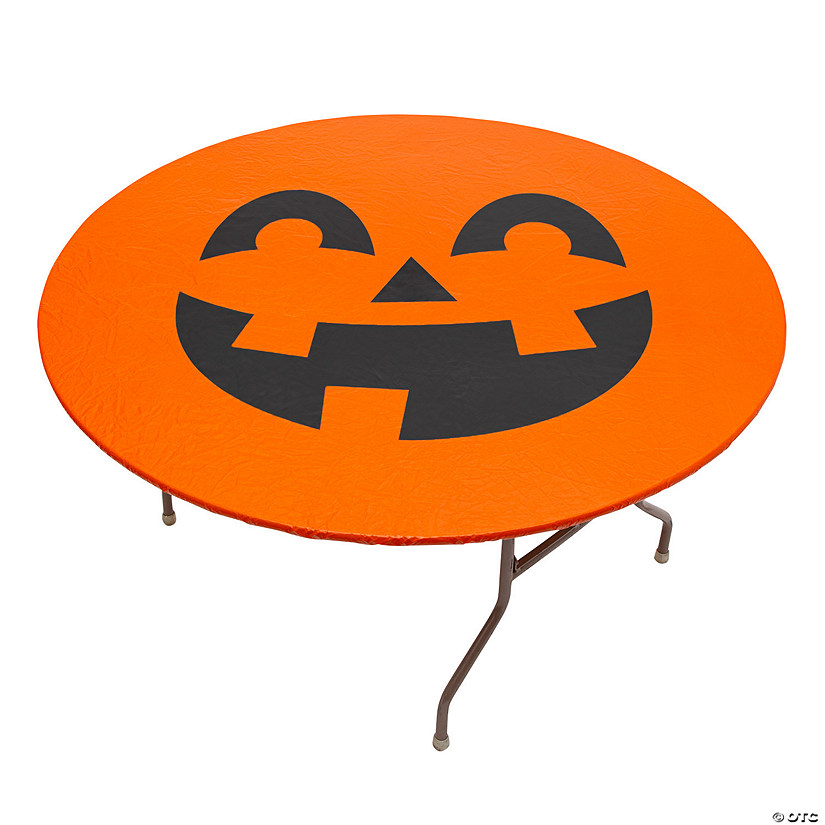 72" Jack-O&#8217;-Lantern Fitted Round Plastic Disposable Tablecloth Image