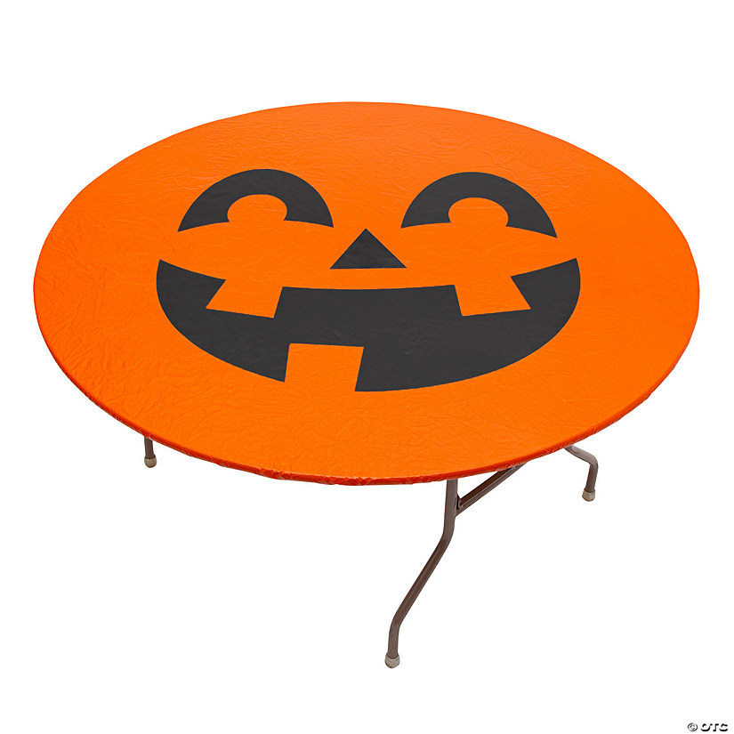 72" Jack-O&amp;#8217;-Lantern Fitted Round Plastic Disposable Tablecloth Image