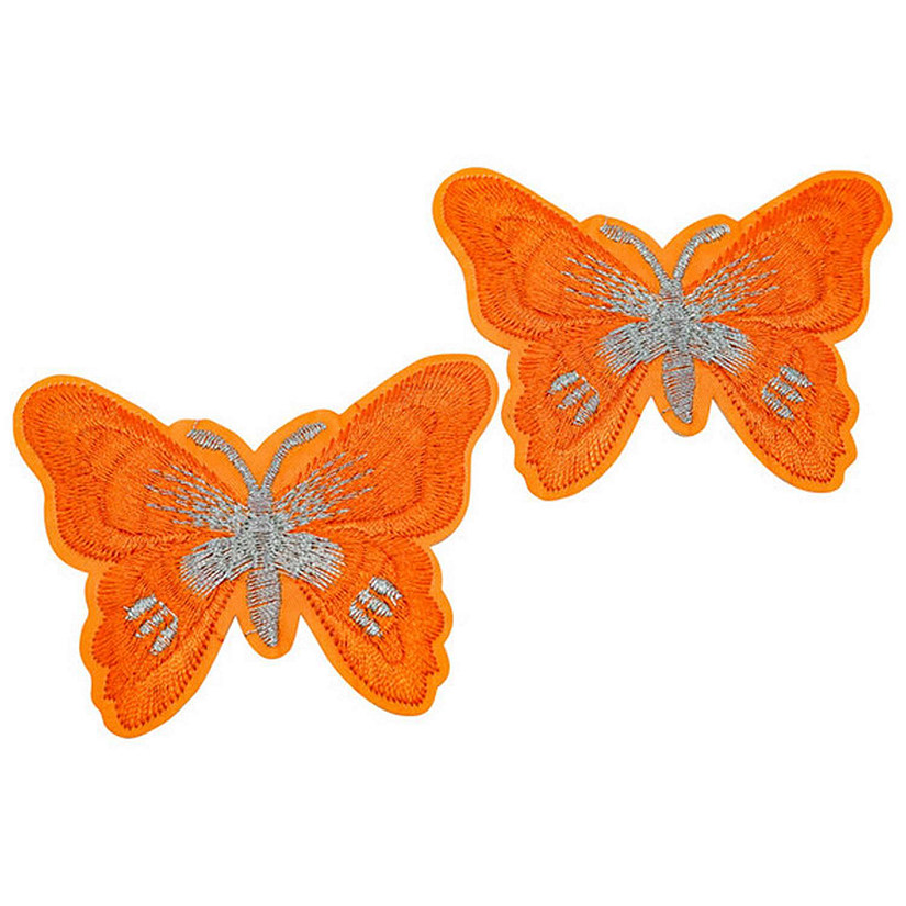 72 Pack 3" x 2.25" Orange Silver Embroidery Iron On Butterfly Patch Image