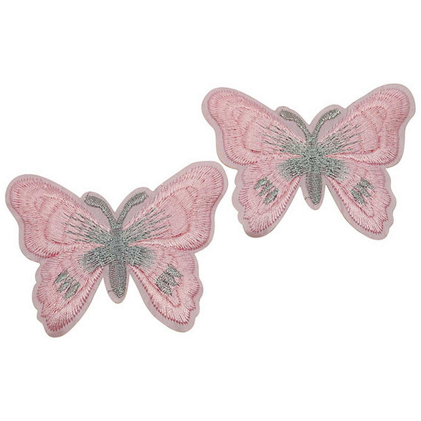 72 Pack 3" x 2.25" Pink Silver Embroidery Iron On Butterfly Patch Image