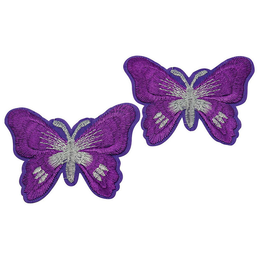 72 Pack 3" x 2.25" Purple Silver Embroidery Iron On Butterfly Patch Image