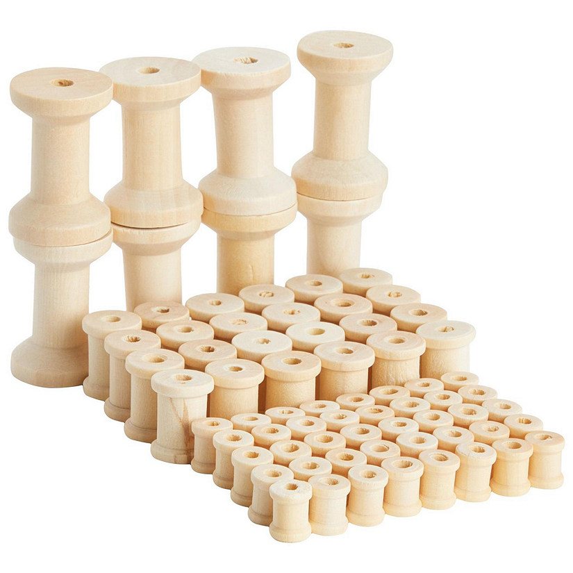 72-Pack Empty Wooden Thread Spools for Crafts, 3 Sizes Image