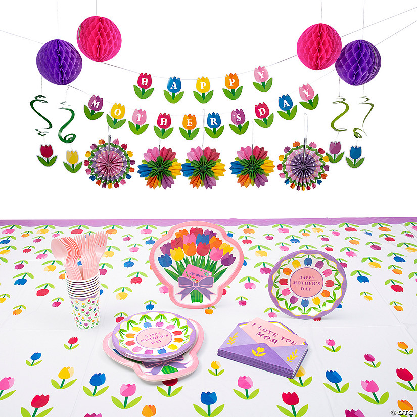 72 Pc. Bright Mother's Day Tableware Kit for 8 Guests Image