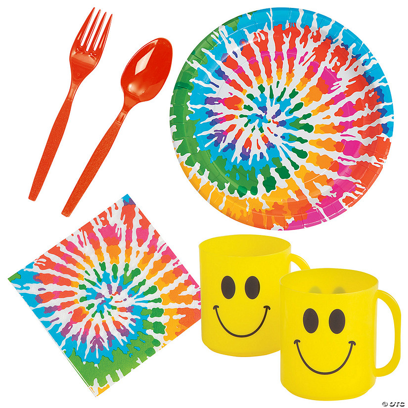 72 Pc. Groovy Party Tie-Dye Swirl Dessert Tableware Kit for 12 Guests Image