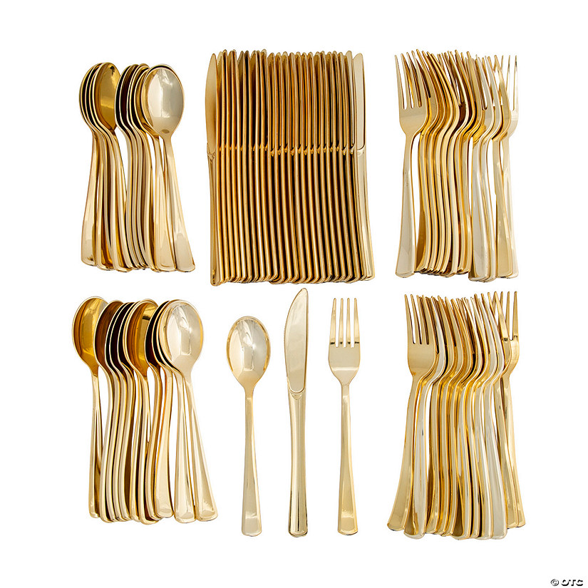 72 Pc. Premium Metallic Gold Plastic Cutlery Set for 24 Guests Image