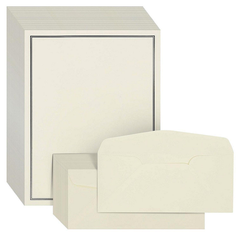 72 Piece Stationery Set for Writing Letters with 48 Ecru and Black Border Paper Sheets and 24 Envelopes, 8.5 x 11 Image