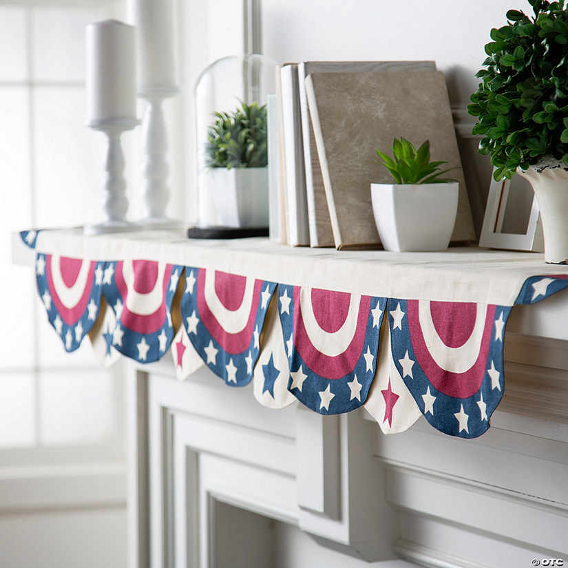 73" x 19" Vintage Americana Cotton Bunting Mantel Scarf Image