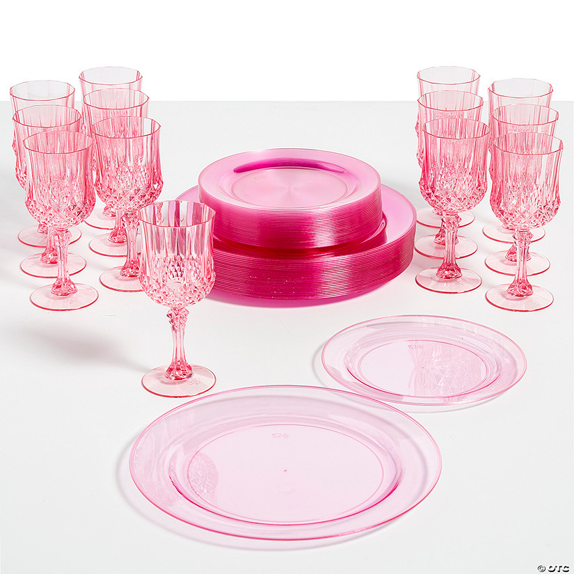 74 Pc. Blush Party Disposable Plastic Tableware Kit for 24 Guests Image
