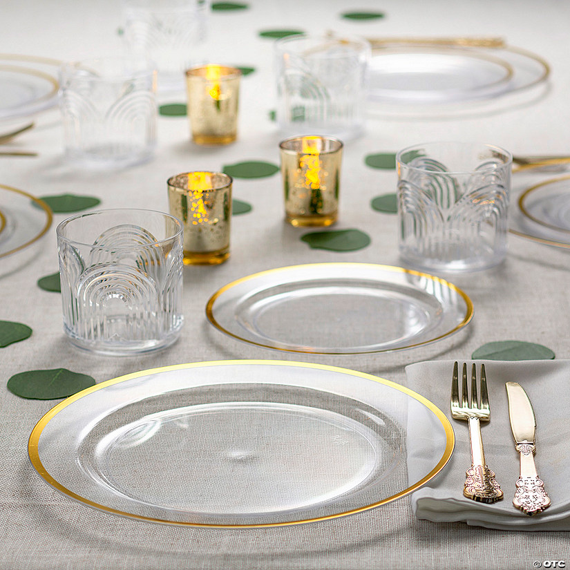 74 Pc. Clear Modern Rainbow Plastic Disposable Tableware Kit for 24 Guests Image