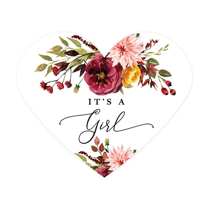 75 Fall Marsala Heart Label It's a Girl! Image