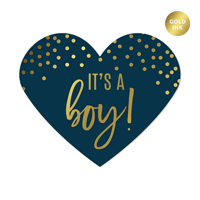 75 Navy Blue Dots Heart Label It's a Boy Image
