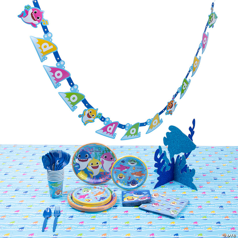 75 Pc. Baby Shark Tableware Kit for 8 Guests Image