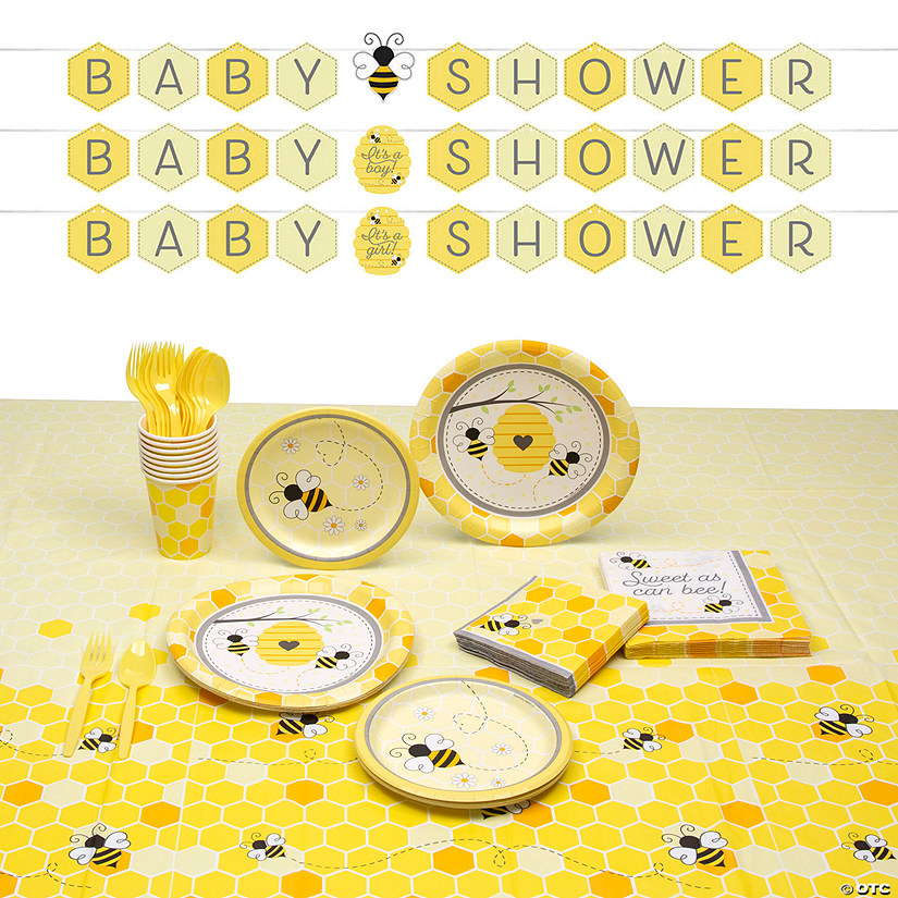 75 Pc. Bumblebee Baby Shower Disposable Tableware Kit for 8 Guests Image