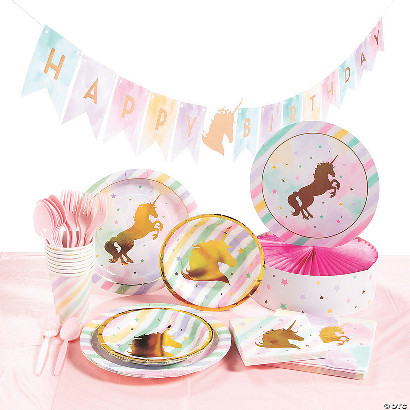 75 Pc. Sparkle Unicorn Tableware Kit for 8 Guests Image