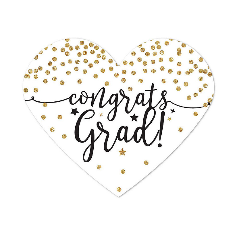 75 White/Gold Heart Label Congrats Grad! Image