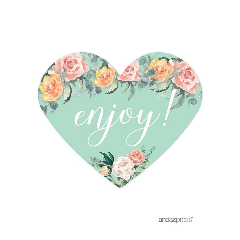 75PC Peach Mint Heart Label Enjoy! Image