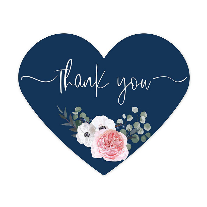 75PC Winter Navy Heart Label Thank You Image