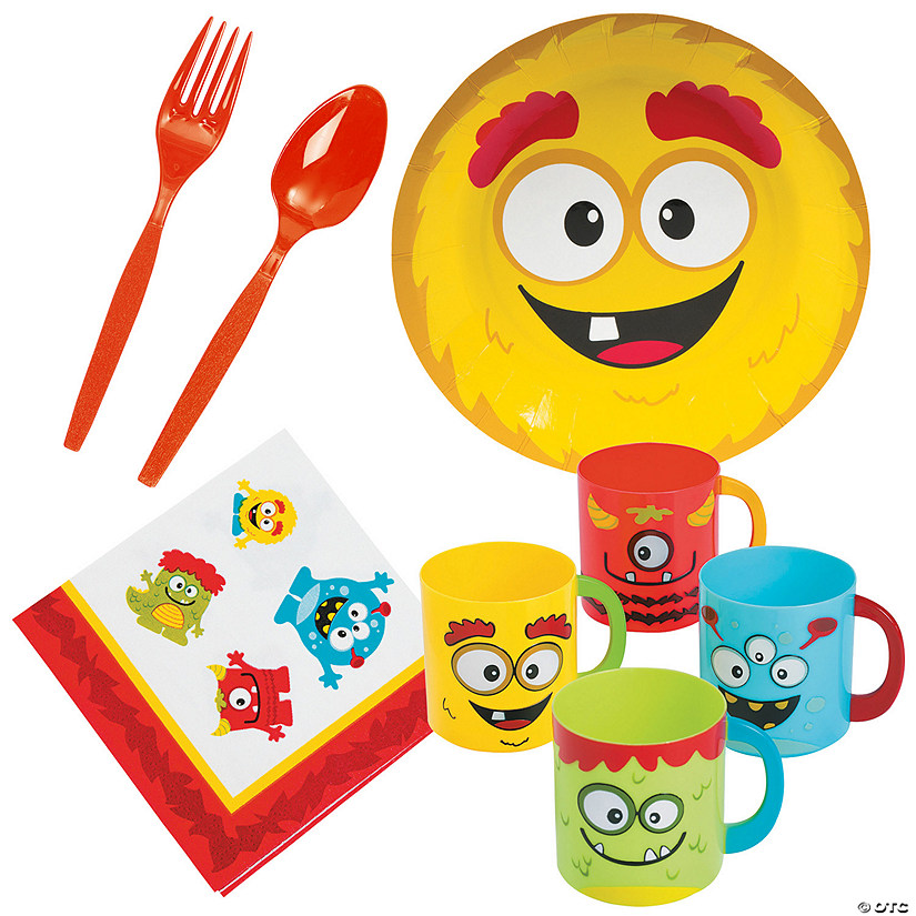 76 Pc. Mini Monster Dessert Tableware Kit for 12 Guests Image