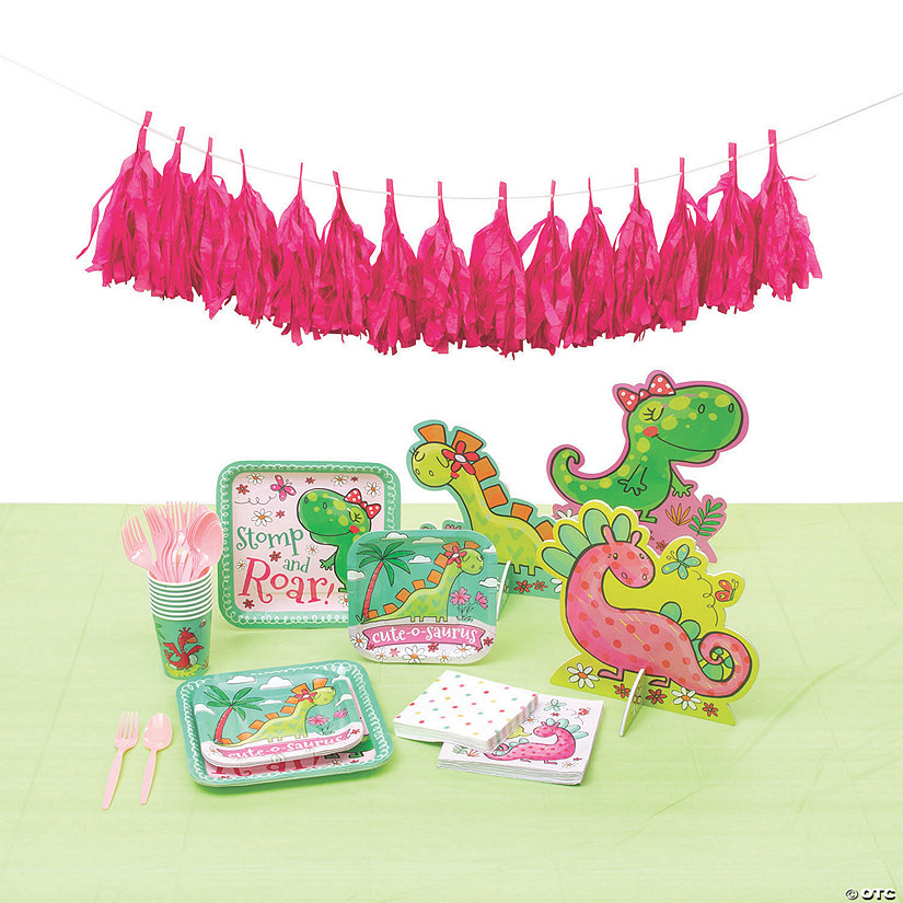 77 Pc. Girl Dinosaur Tableware Kit for 8 Guests Image