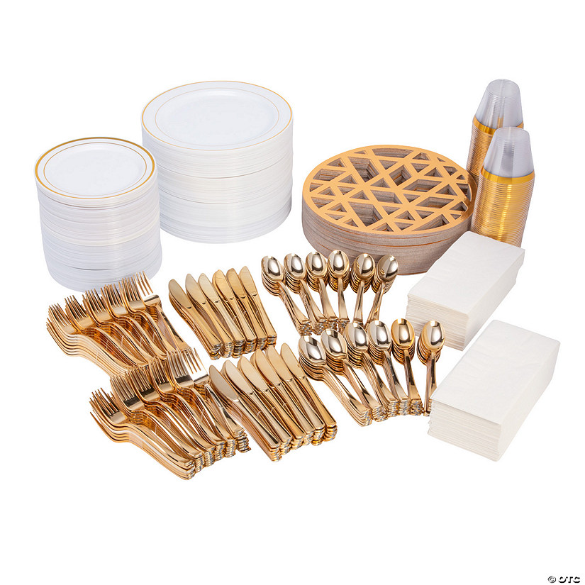 784 Pc. Deluxe Premium Gold Tableware for 96 Guests Image