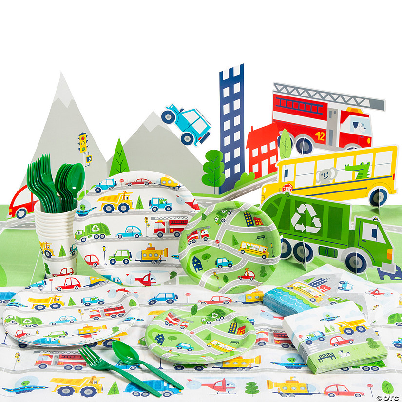 79 Pc. Transportation Time Disposable Tableware Kit for 8 Guests Image