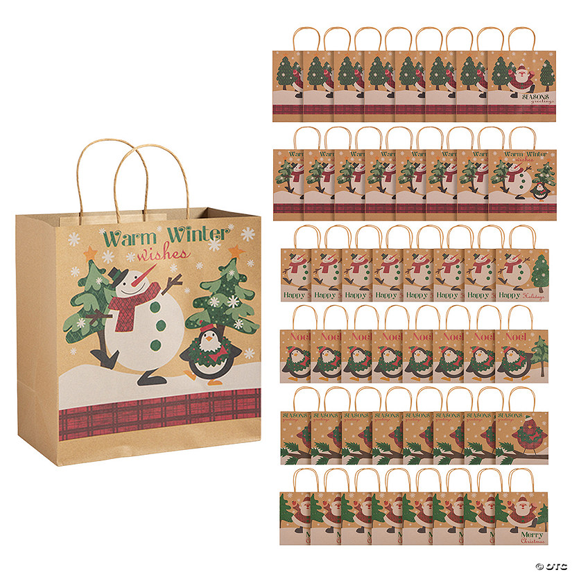 8 1/2" - 11 1/2" Bulk 144 Pc. Medium & Large Christmas Scene Kraft Paper Gift Bag Assortment Image