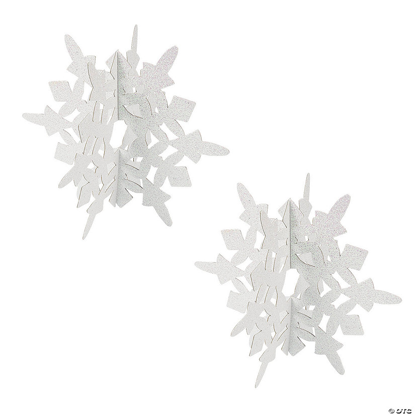 8 1/2" - 9 1/4" White Glitter Snowflake Cardboard Centerpieces - 2 Pc. Image