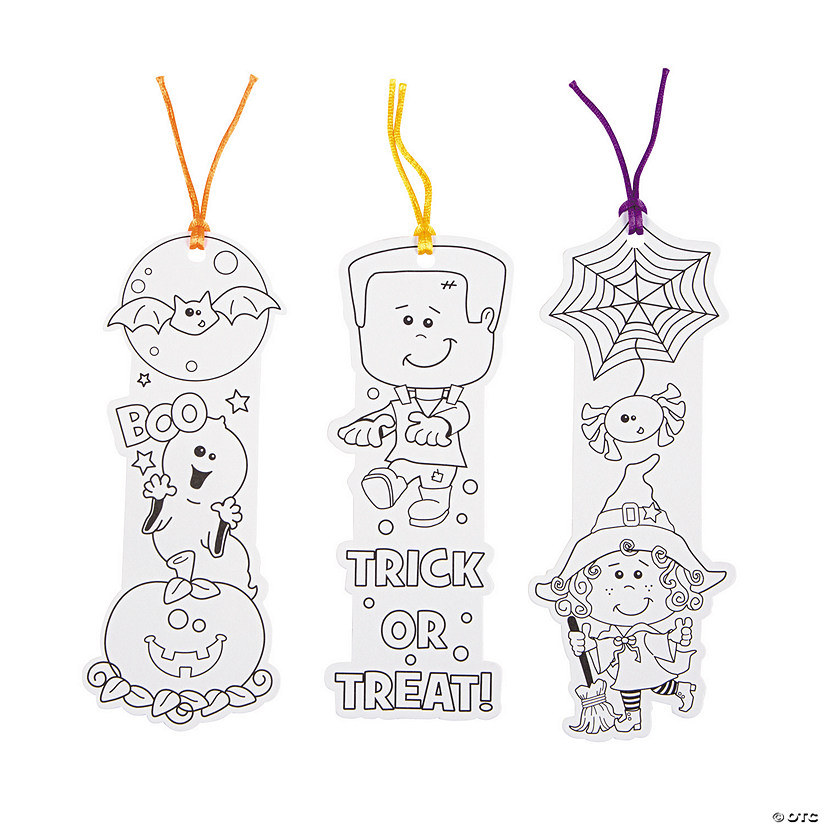 8 1/2" Bulk 50 Pc. Color Your Own Halloween Friends Paper Bookmarks Image