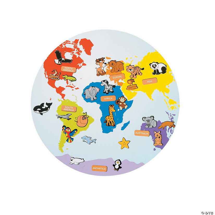 8 1/2" diam. Continents & Animals Globe-Shaped Repositionable Sticker Scenes - 12 Pc. Image