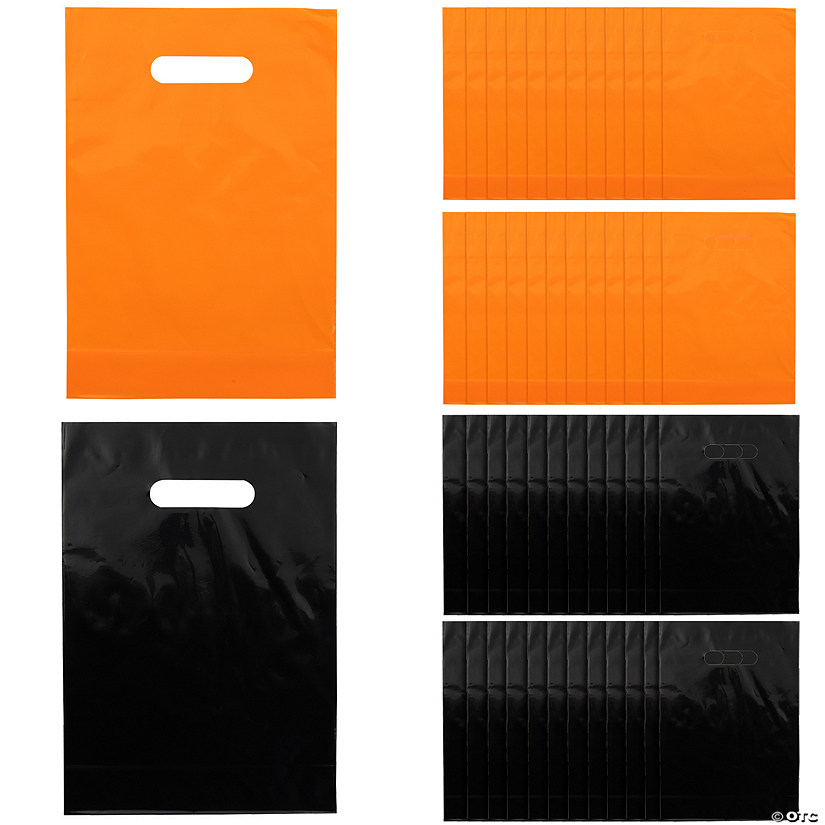 8 1/2" x 12" Bulk 100 Pc. Orange & Black Plastic Goody Bag Kit Image