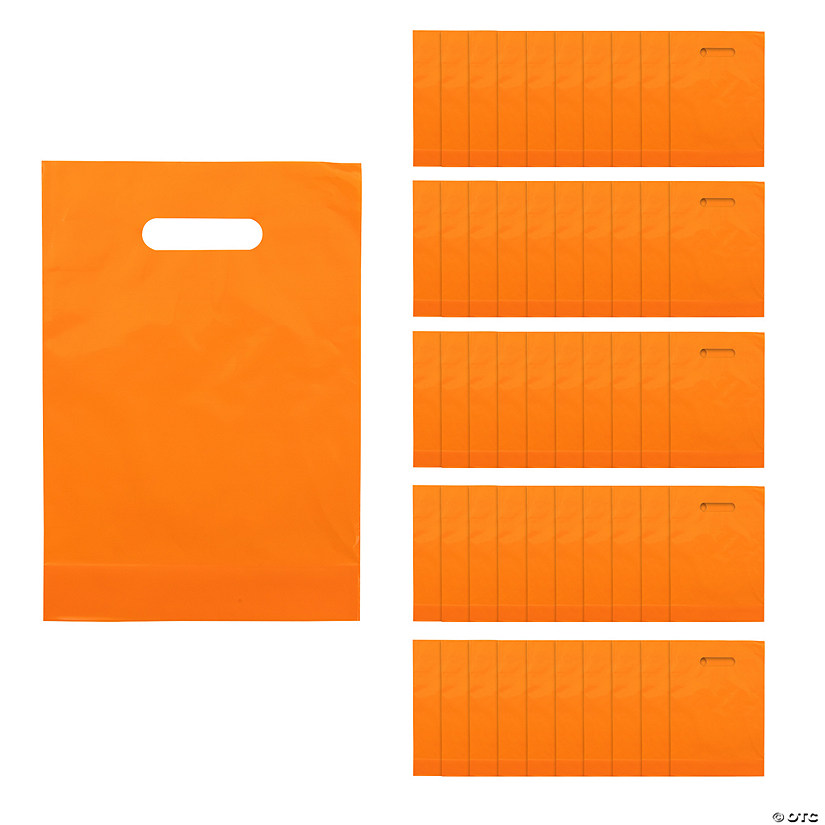 8 1/2" x 12" Bulk 50 Pc. Bright Orange Plastic Goody Bags with Handles Image